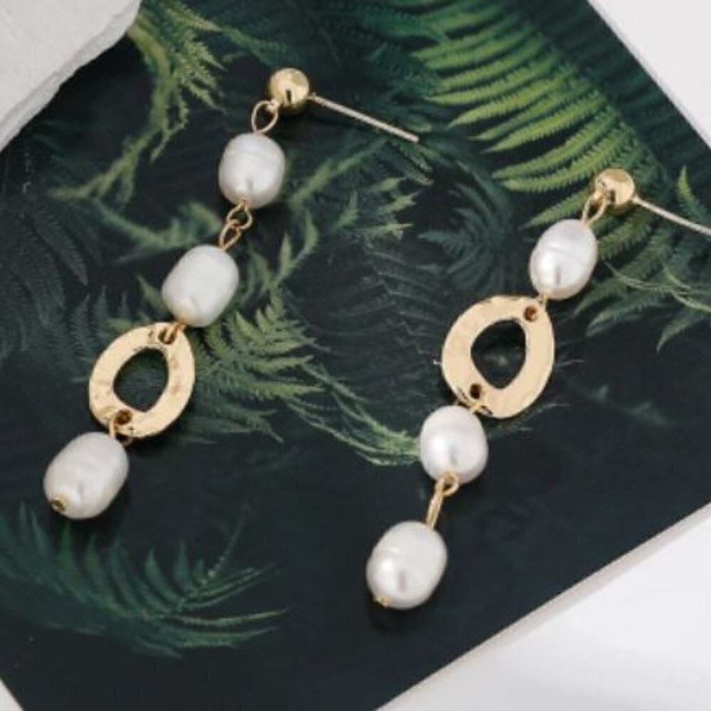 Gold Plated and Freshwater Pearl Dangle Earrings
